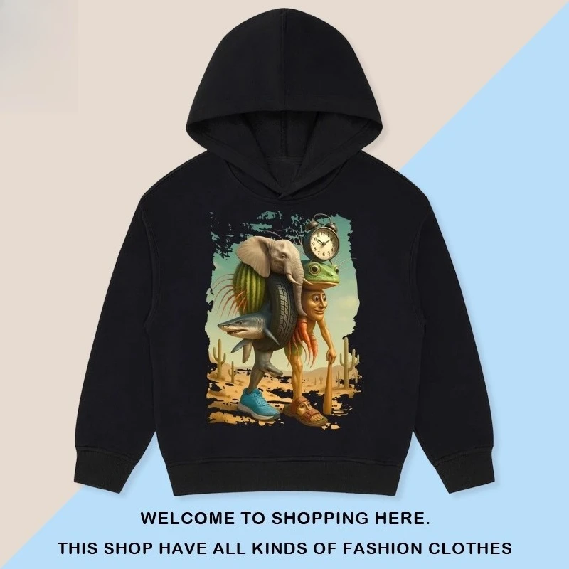 Kids Cartoon Hooded Sweatshirt - Classic Tung Tung Mountains and Seas Design