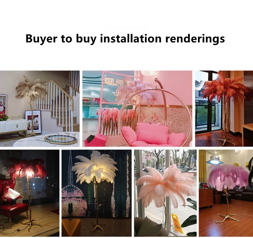 Nordic LED Ostrich Feather Floor Lamp Front View