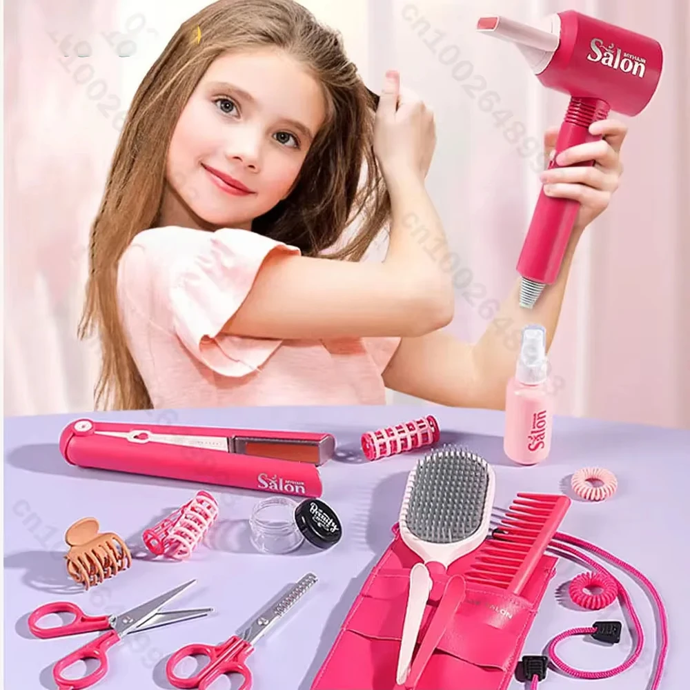 Ensemble de Salon de beauté pour filles, Simulation sèche-cheveux, ensemble de maquillage de beauté pour enfants, outil de coiffure à la mode, maison de jeu, cadeau amusant
