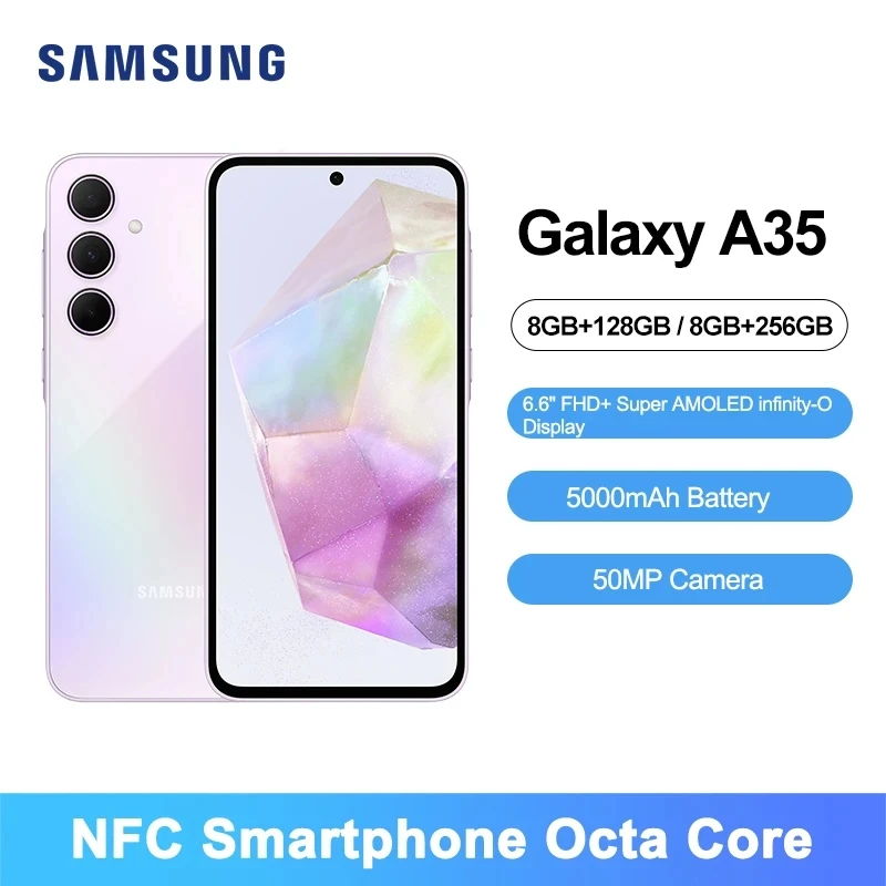 

Samsung Galaxy A35 5G NFC Smartphone Octa Core 6.6'' 120Hz AMOLED Display 50MP OIS Triple Camera 5000mAh Battery Mobile Phone