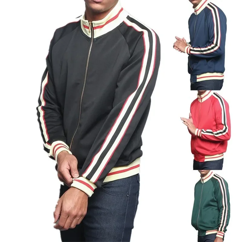 Striped Baseball Jacket Casual Men's Autumn/winter Sweatshirt Cardigan Sporty Elegant Style