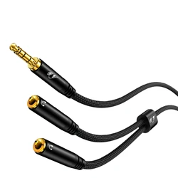 Dual Female 3.5mm Audio Splitter Cable - Y - Cable for Headphones and Speakers (Black)