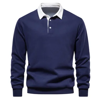 Maglione da uomo autunno a maniche lunghe con colletto POLO di taglia europea: top trendy, di alta qualità, casual, versatile e ampio 1