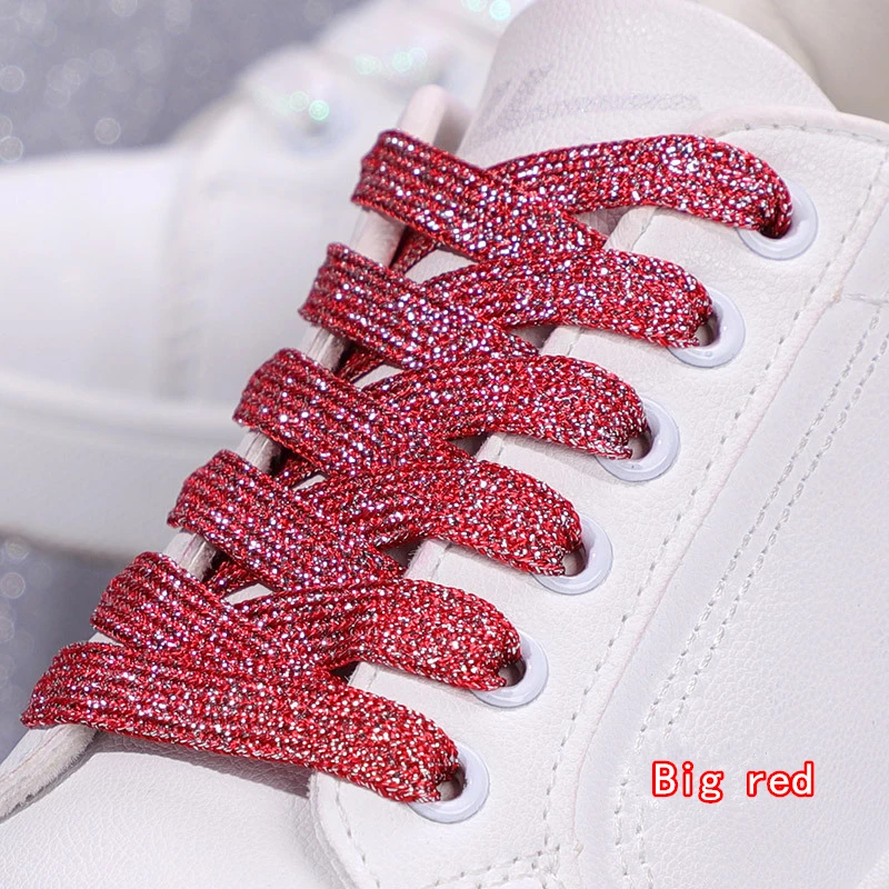 Colorful Glitter White and Gold Silver Shiny Flat Shoelaces