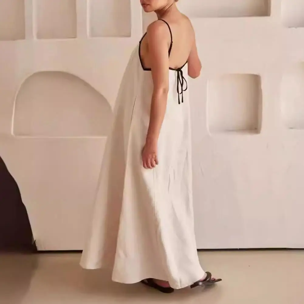 

Женское длинное Свободное платье, элегантное платье макси на шнуровке, стильный сарафан на бретелях-спагетти с квадратным вырезом и открытой спиной