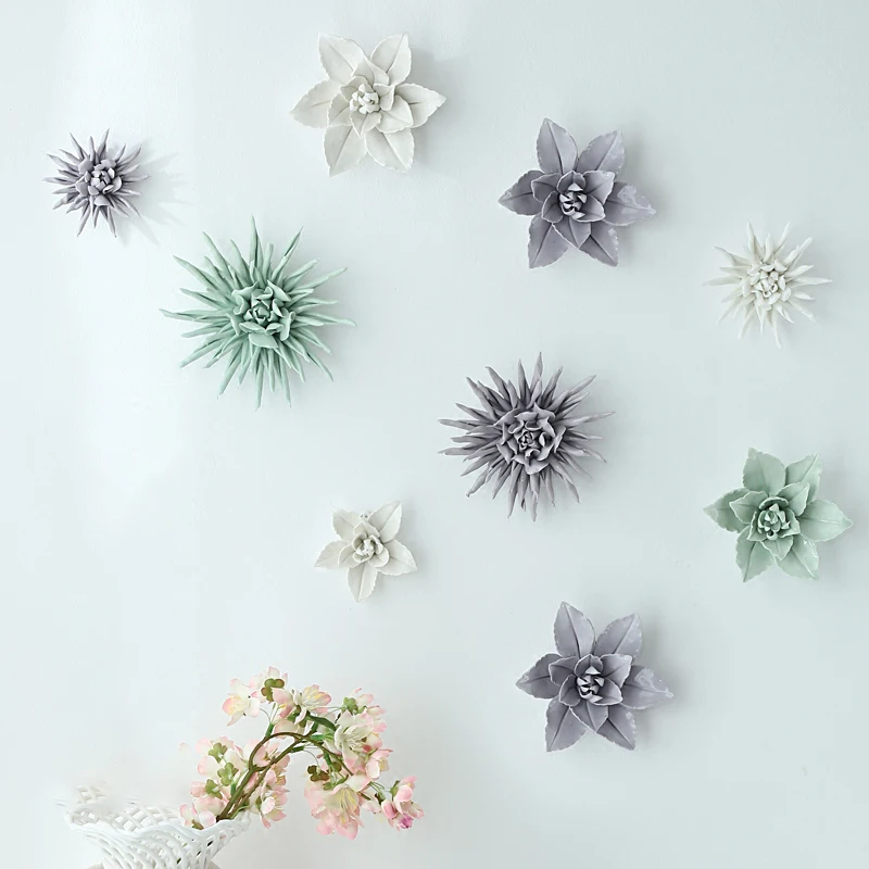 

Creative 3D Ceramics Flower Wall Hanging Crafts Nordic Home Hotel Livingroom TV Background Wall Pendant Decoration 12/9/7cm