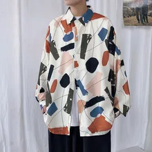 

M-5XL Casual Shirt Men Fashion Printing Long-sleeved Shirt Men Korean Loose Dress Shirts Mens Hawaiian Shirt Large Size
