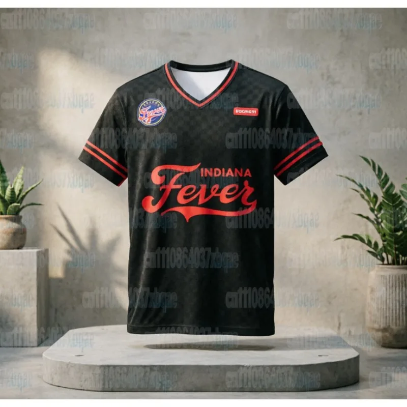Indiana Fevers Fußballtrikot Sommer-Sportbekleidung Schnelltrocknend 3D-Gedrucktes T-Shirt Atmungsaktiv Kurzarm Familien-Streetwear