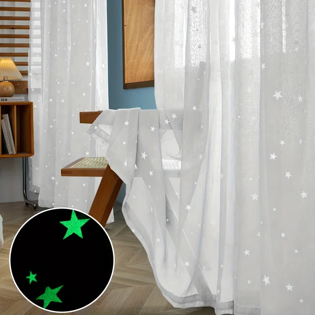 1Panel, Luminous Star Curtains, White Curtains Perforated, Luminous at Night, Modern Style Luminous Star Luminous Gauze Curtains for Living Room and Bedroom Kidsren's Curtains Nursery