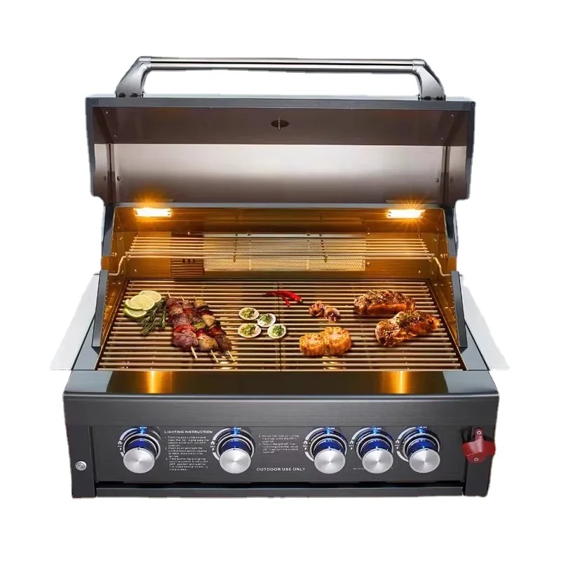 

Courtyard garden black 304 stainless steel embedded barbecue grill gas charcoal dual-purpose embedded outdoor BBQ