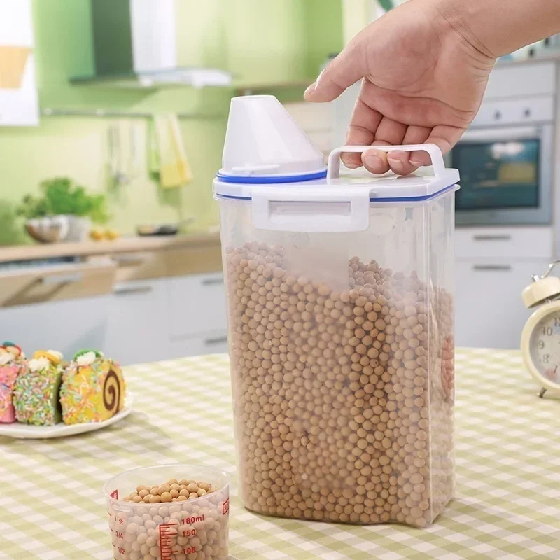 Kitchen cereals storage box Home Kitchen Transparent Plastic PP Food Container Rice and flour Storage Box With Measuring Cup 2