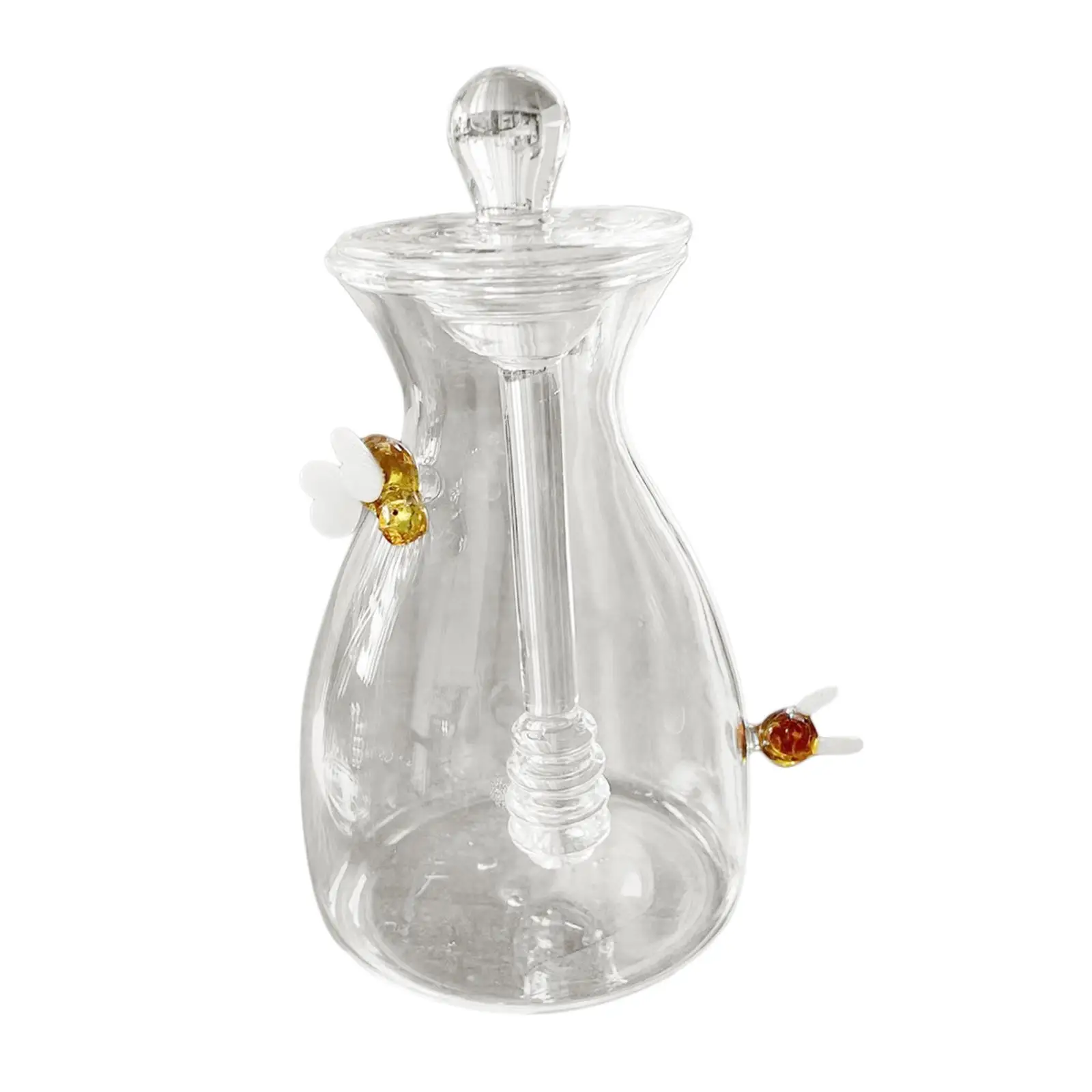 Honey Jar Honey Dish with Dipper Glass Beehive Honey Pot Clear Dispenser for