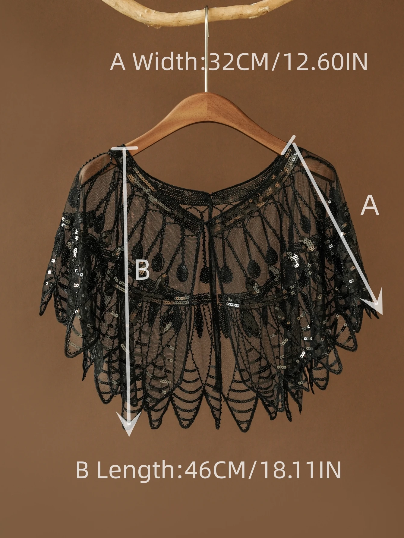 1920er Jahre Retro Blatt Perlen Pailletten Flapper Schal Lose Dekoration Oberbekleidung Kurzer Umhang Abend Party Damen Umhang Schal Schwarz – Detail 1