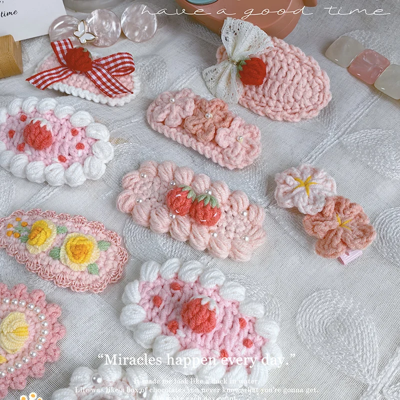 New Retro Embroidery Hairpin Side Bangs Cute Hair Clip Girl Handwoven Flower Knitted Children's Baby Hair Accessories 4