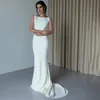Simple Mermaid Wedding Dress 2024 Scoop Neck Backless Bride Dress Long Bride Gown With Button Women Customize Made 4