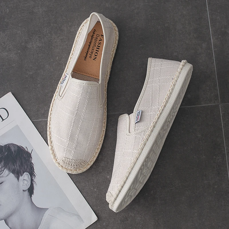 

Non-slip Lightweight Hand Sewn Linen Straw Sole Shoes 2023 Summer New Men Casual Shoes Retro Breathable Rubber Outsole Man Shoes