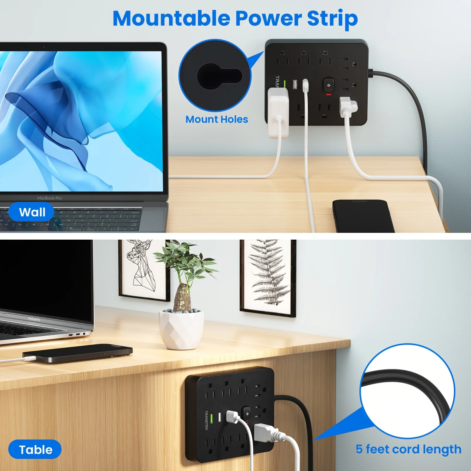 TRANSTON Surge Protector Power Strip 3