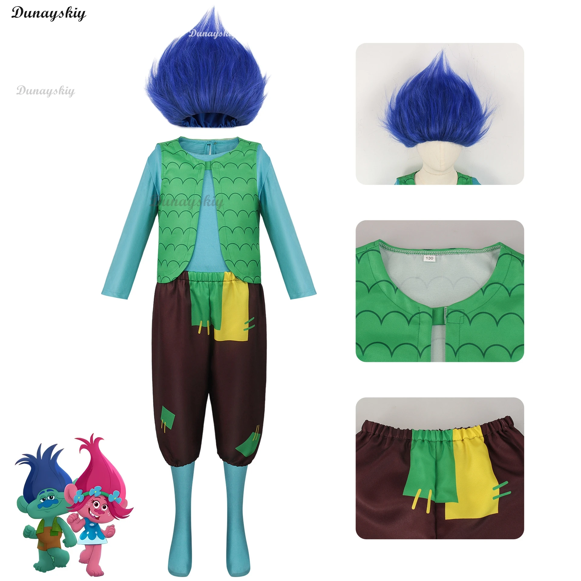 Anime Boys Trolls Branch Costume Girls Trolls Poppy Cosplay Wig Halloween Costume for Kids Purim Carnival Outfits