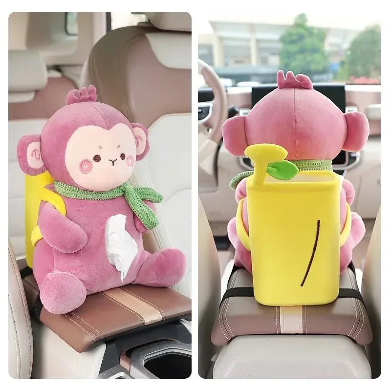 2-in-1 Car Storage Fisherman Duck Car Armrest Box Tissue Box Cute Cartoon Paper Trash Can
