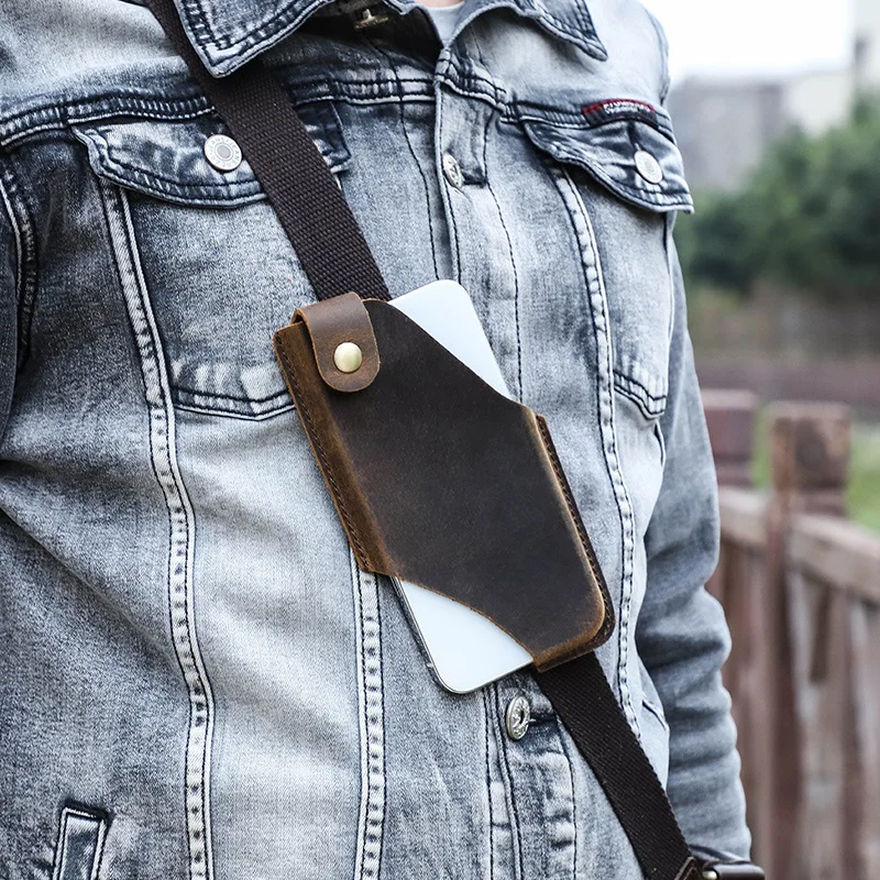 가죽 허리 가방 핸드폰 홀스터 망 벨트 가방 전화 파우치 지갑 케이스 전화 6.7 인치 cartera de cuero para celular