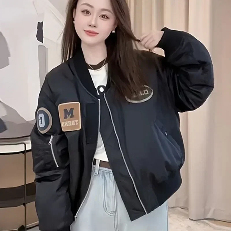 Bomber Jacket for Women Spring Autumn Baseball Aviator Coat