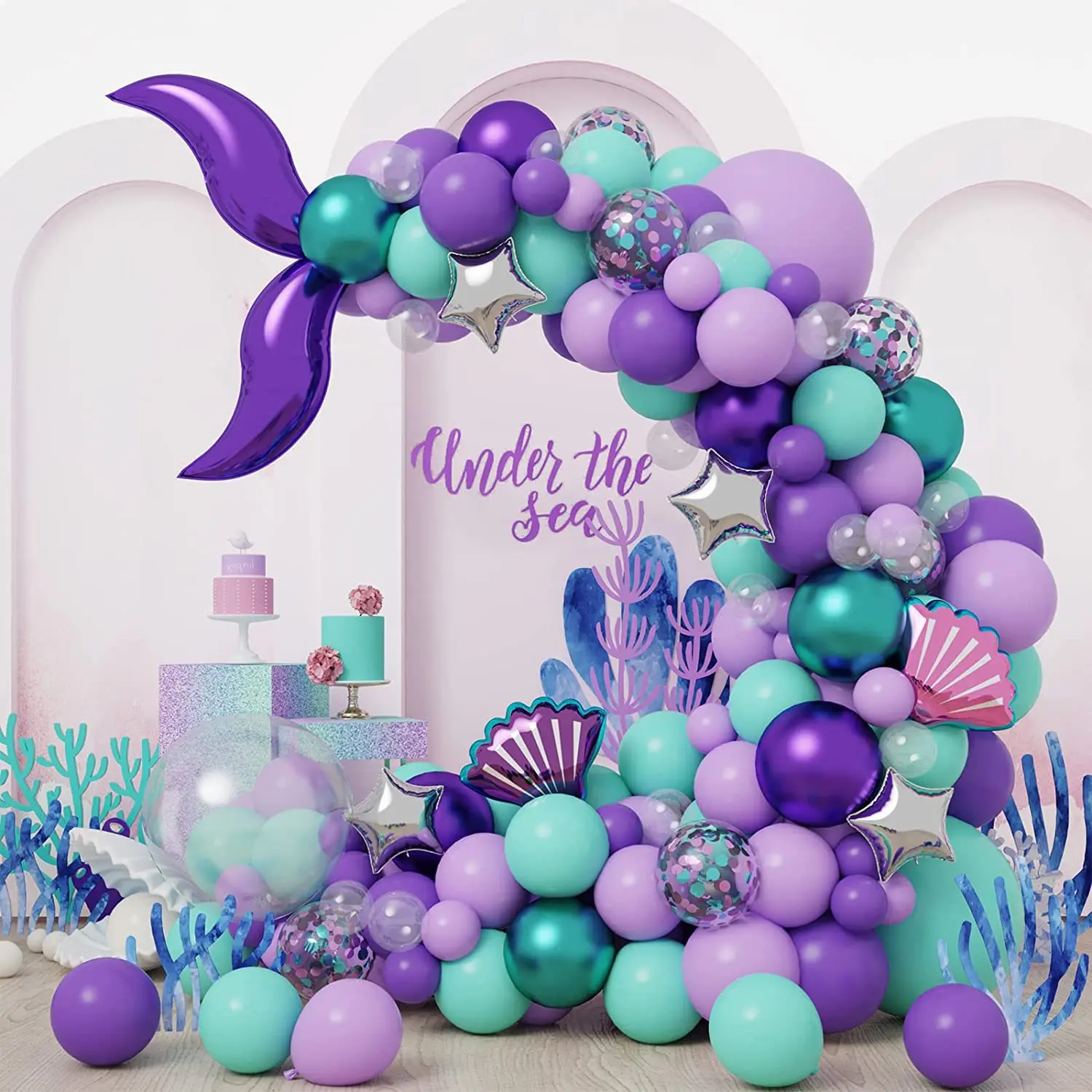 Decoración de cumpleaños de sirena, nuevo juego de vajilla con temática, mantel, vasos de papel, platos, telón de fondo, pancarta, globos para bebé, suministros para fiestas infantiles
