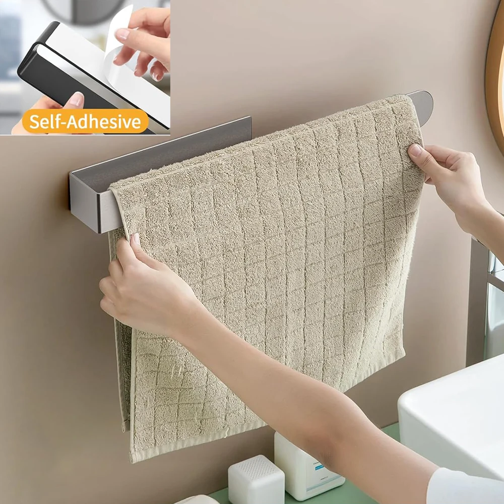 37CM Adhesivo Barra de toalla Ninguna perforación Acero inoxidable Towel Holder Rack Diseño moderno Negro mate Organizador de almacenamiento Para baño