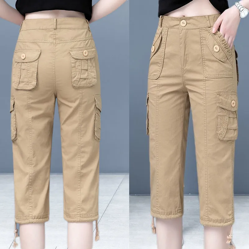 

Summer Outdoor Sports Big Size Shorts Straight Hiking Knee Length Short Trouser Women's Multi Pocket Overalls Shorts