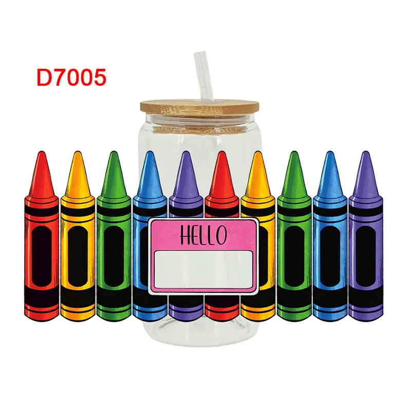 3D UV DTF Transfers Stickers, Cup Wraps, Back to School Printed for DIY Glass, Ceramic Metal Leather, Etc., 16oz D6477