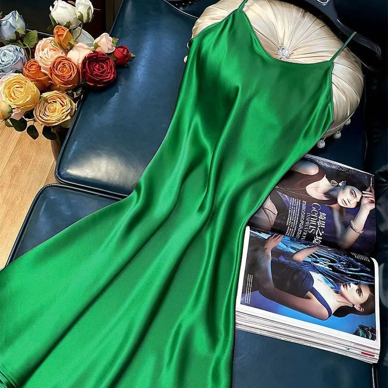 Sexy Woman Clothes Night Dresses Lingerie Dress Nighty for Ladies Pure Color Sling Silk Nightdress Women's Sleeping Sweaters