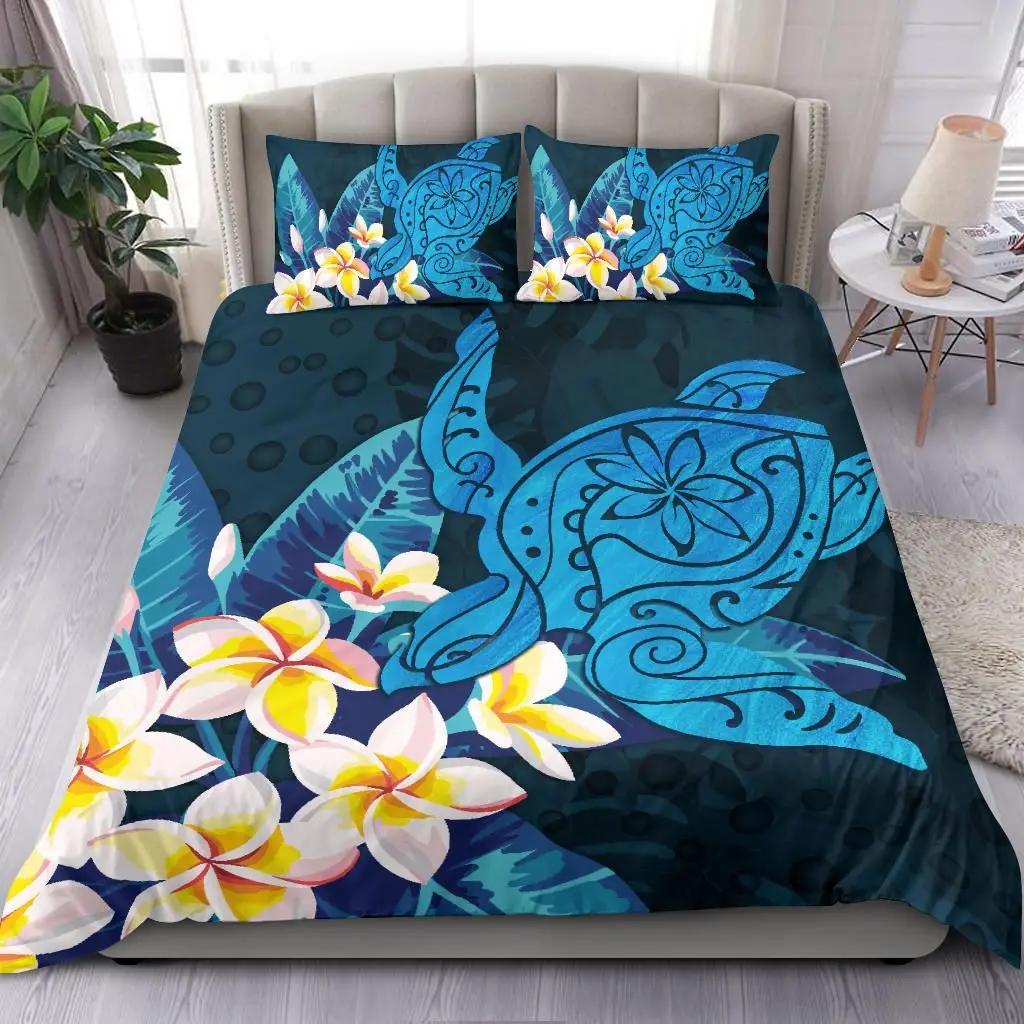 3D Printed Hawaii Floral Polynesian Home Textiles Children Quilt Cover 100% Polyester Bedding Set Luxury Three-Piece Pillowcase