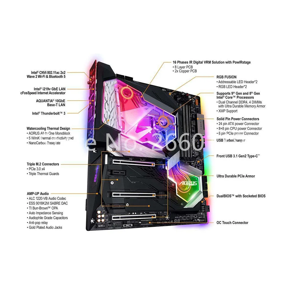 Z390 AORUS XTREME WATERFORCE 마더 보드 LGA1151 DDR4 128GB E-ATX