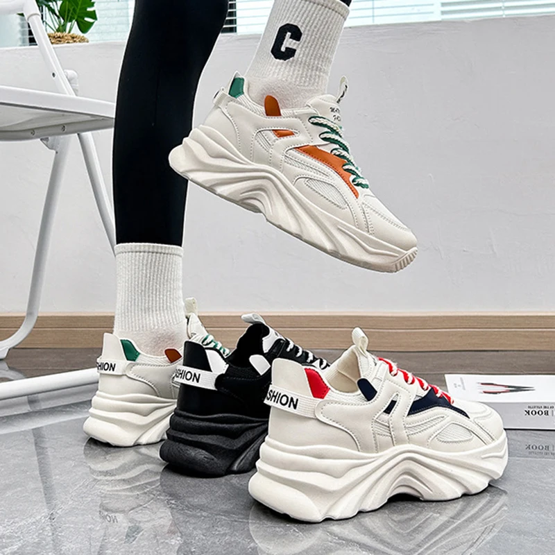 Autumn Women's New Thick-soled Dad Shoes Fashionable And Versatile Non-slip Solid Color Women's Shoes Casual Running Shoes