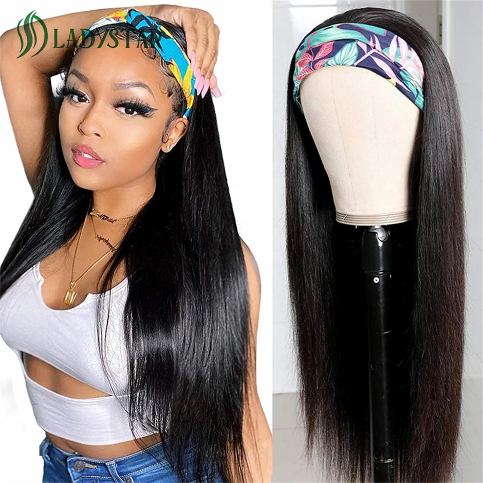 WomensHeadbandWigHumanHairScarfWig150DensityBrazilianRemy