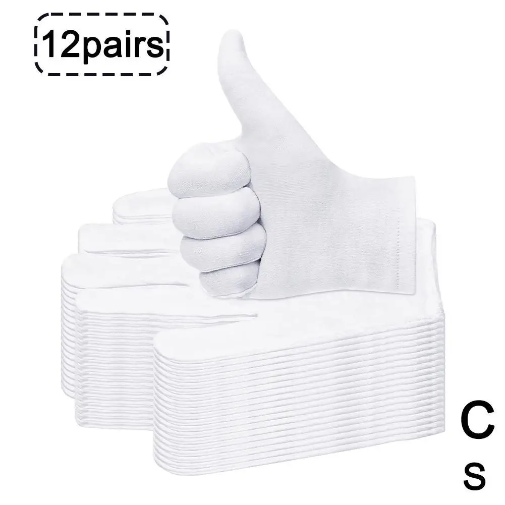 12 Pairs Cotton White Gloves General Purpose Moisturising Gloves Lining Size S-XL S4E1 4