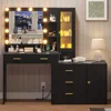 Vanity Desk with Mirror and Lights with Ambient Light & Charging Station, Table with Drawers & Shelves & Dresser, Makeup Table 1