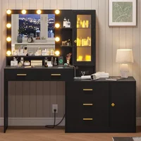 Vanity Desk with Mirror and Lights with Ambient Light & Charging Station, Table with Drawers & Shelves & Dresser, Makeup Table 1