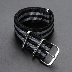 Ribbed Nylon Watch Band - Comfortable Military - Style Washable Wristband for Men (Black Gray)