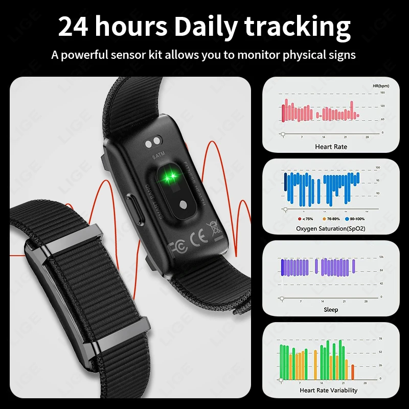 LIGE Smart Watch Bracelet Men Women Heart Rate Body Temperature Monitor Sports Band Fitness Tracker Health Smart Wristbands New