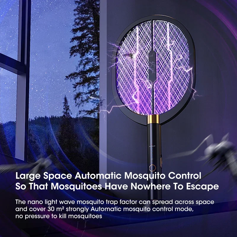 2024 Upgraded 3000V Electric Mosquito Racket With Purple Killer Lamp TYPE-C Rechargeable Bug Zappers Fly Swatter