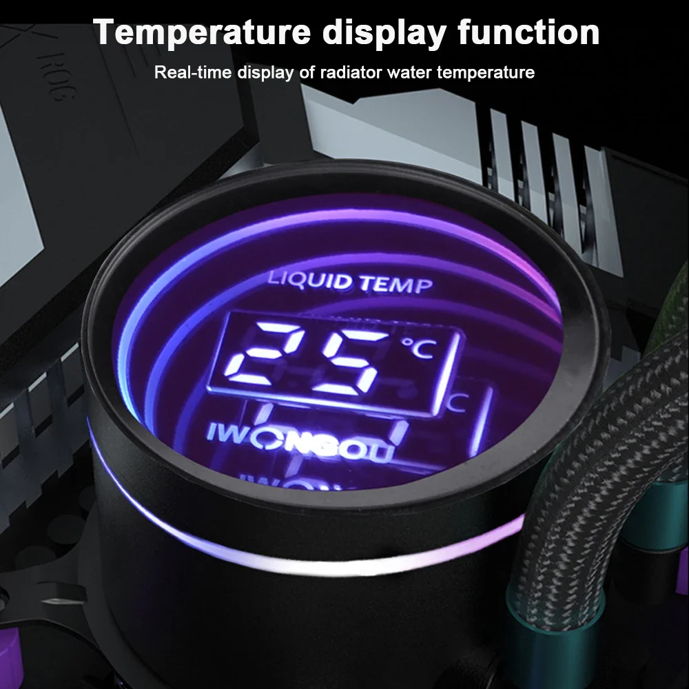 IWONGOU Water Cooler Lga1700 ARGB 4Pin Ar12pro Fan Cooler with Temperature Display Liquid Cooling Cpu for Lga 2011/1700/AMD/AM4