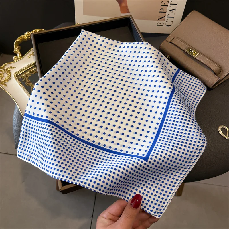 Luxus Marke 2025 Dot Print Platz Silk Schal für Frauen Hijab Haar Bands 70 cm Halstuch Weibliche Satin Schal Band stirnband – Detail 9