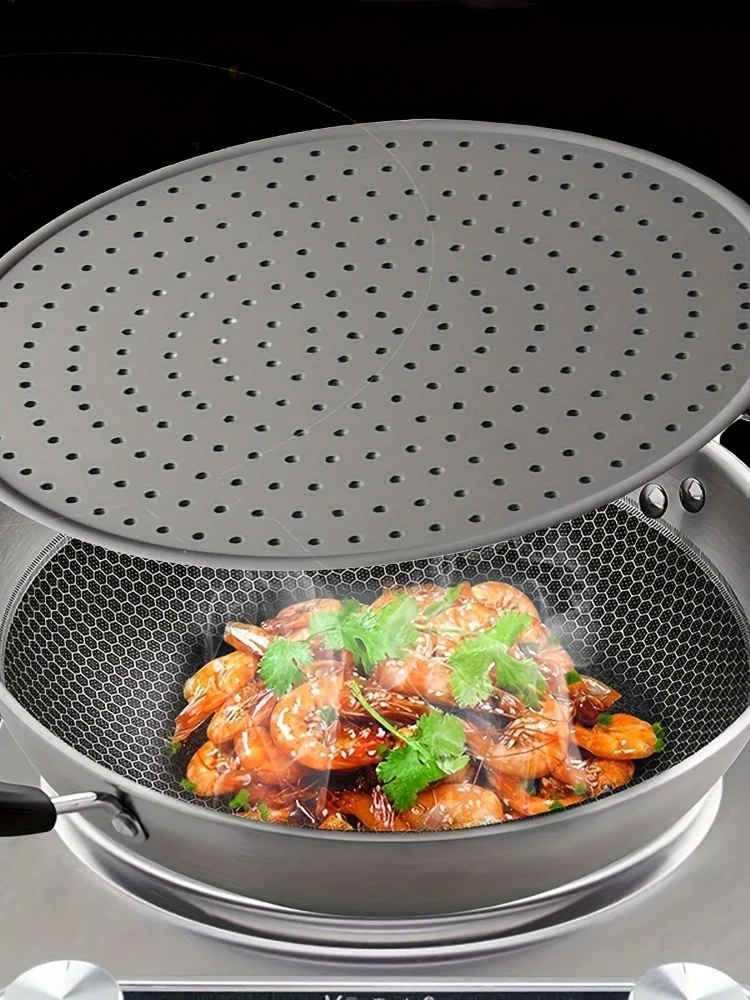 Description Picture 3 of itemSilicone Kitchen Splatter Screen with Handle Heat-resisting Oil Splash Guard Drain Board Cover Kitchen Frying Pan Lid