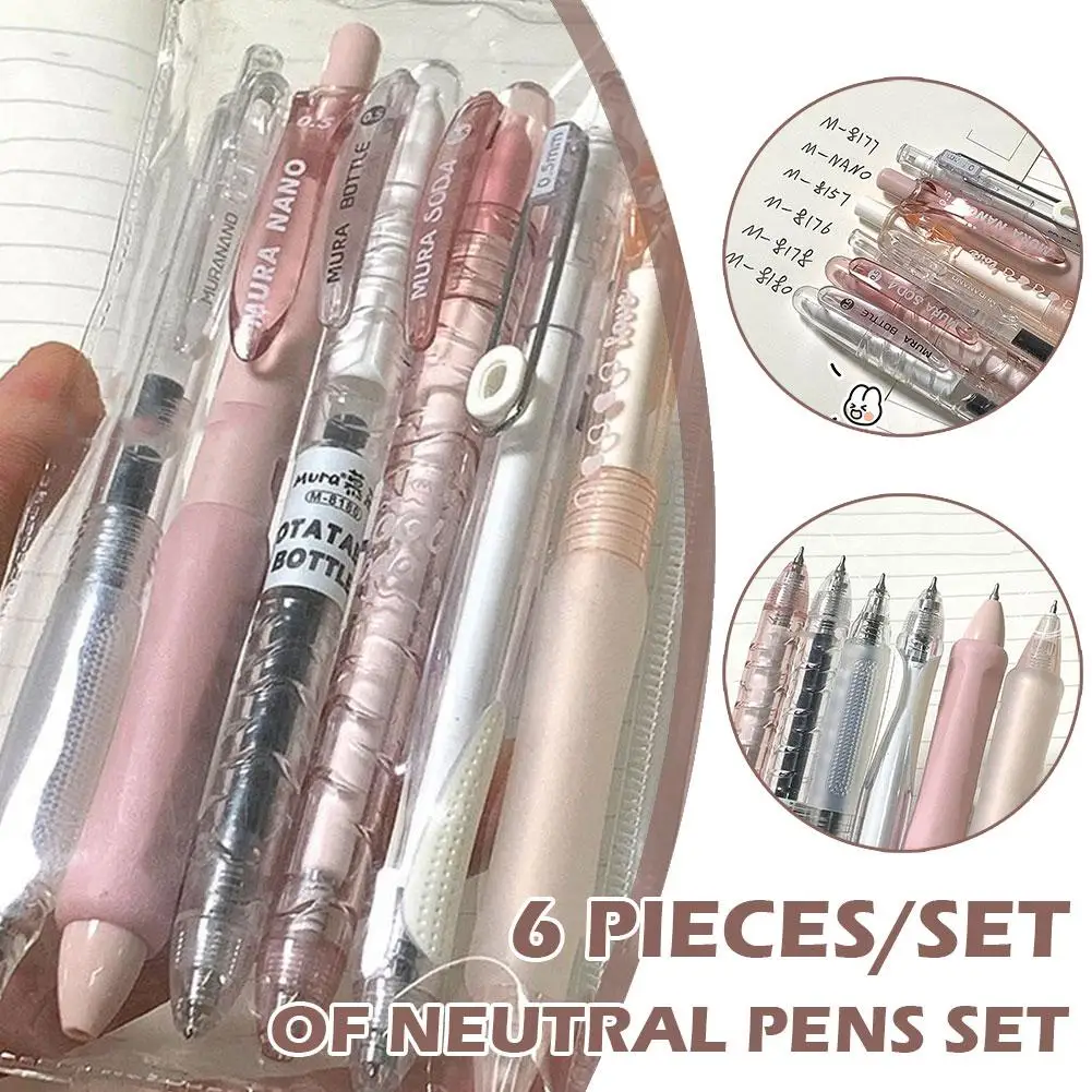 

6pcs Korean Fashion Gel Pen Simplicity Transparent Back Supplies Scrapbook Gel To School Visiable Stationery Writing Pen Pe U4C9