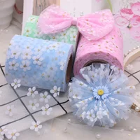 6cm 5Yards Floret Tulle Daisy Ribbon Roll DIY Craft Ribbons for Gift Bow Packaging Cherry Blossoms Printed Mesh Fabric Supplies