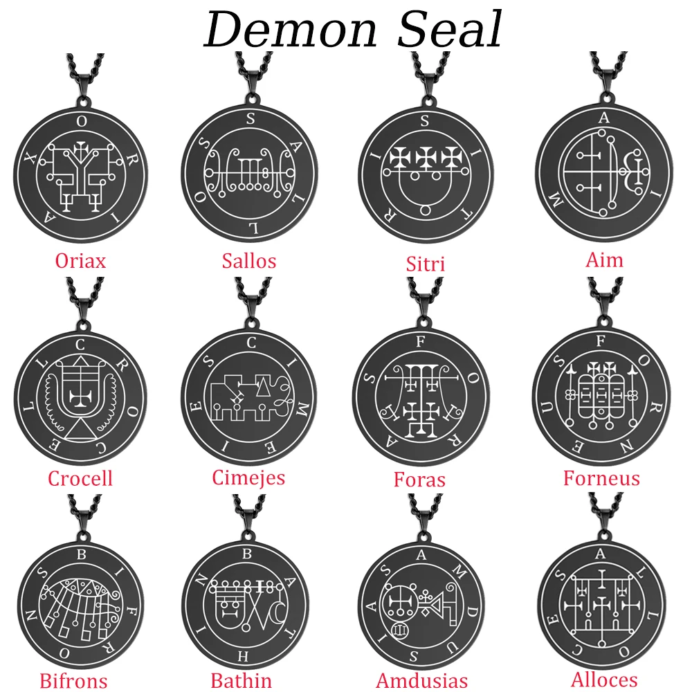 Eueavy Demon Satan Origins Seal Collane Con Ciondolo In Acciaio Inossidabile Black King Asmoday Sigil Salomone Collana Fortuna Amuleto Gioielli