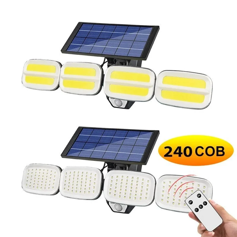 Potente 240 Cob Solar Lights Outdoor Waterproof Carport Lampada Da Parete Da Giardino Led Motion Sensor Faretto Solare 3 Modalità Regolabili
