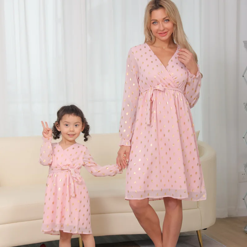 

Polka Dot Mother Daughter Dress Mommy and Me Clothes Matching Family Outfits Long Sleeve Mother and Daughter Clothes Family Look