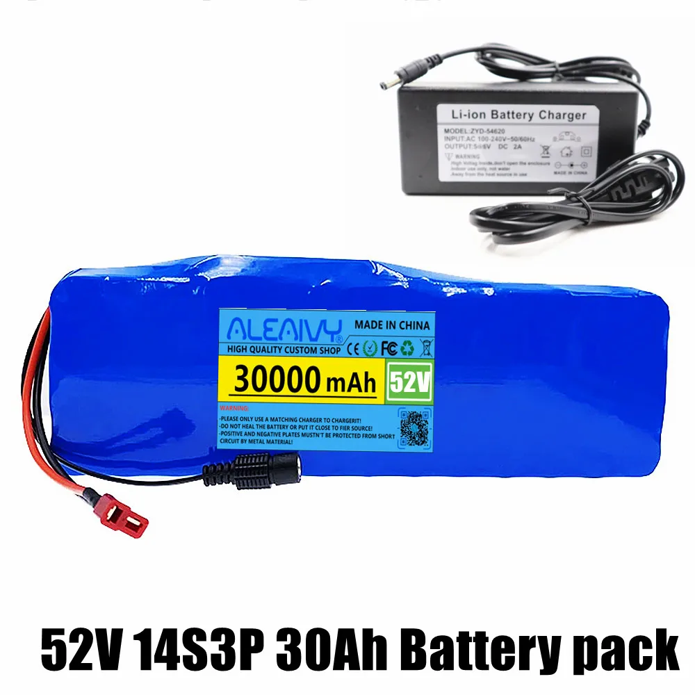 Batterie Lithium 52V 14S3P 30ah 30000mAh 18650 1000W, pour voiture d'équilibre, vélo électrique, scooters électriques, Tricycle avec chargeur