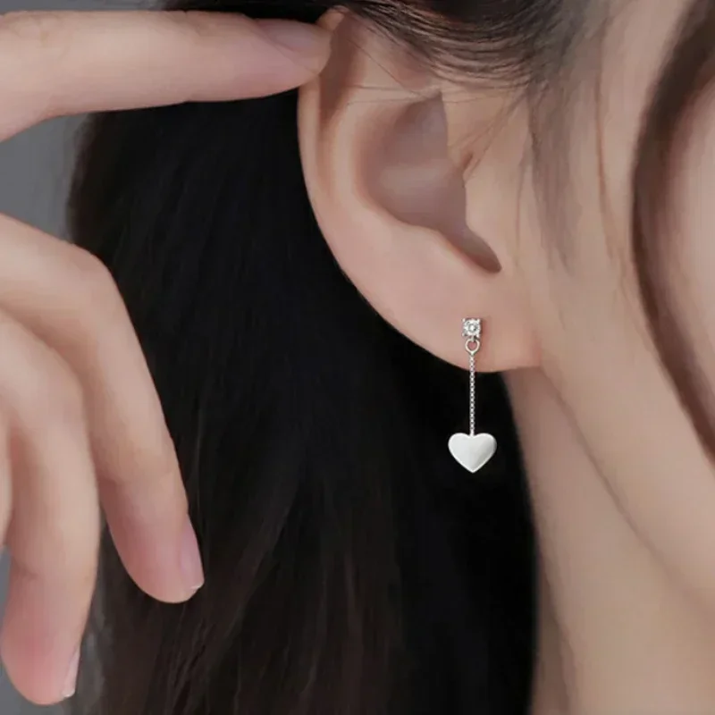 

New S925 Sterling Silver Earrings Smooth Heart Ear Pendants Triangle Charm Wedding Party Hoop Earring For Women Fine Jewelry